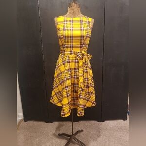 Hampceirs Yellow Plaid Sleeveless Dress